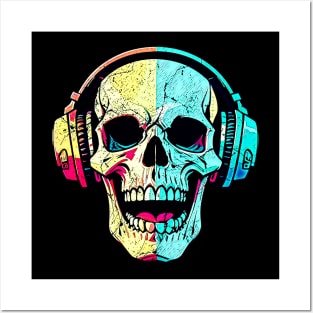 skull and headphones Posters and Art